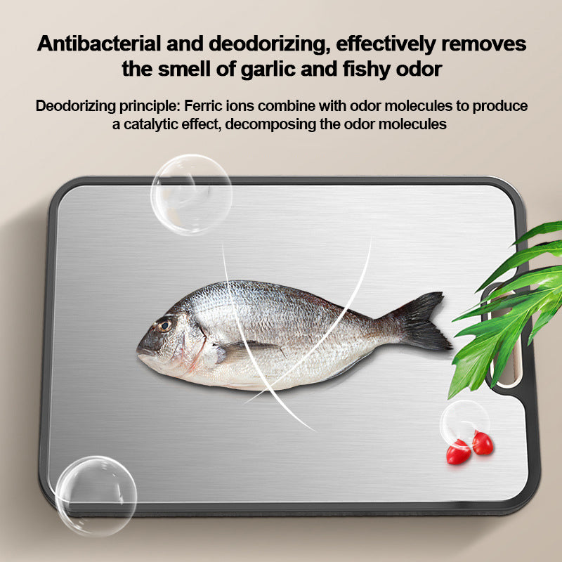 Pure titanium cutting board used for preparing fish, highlighting odor resistance and easy cleaning benefits for home kitchens in Lebanon